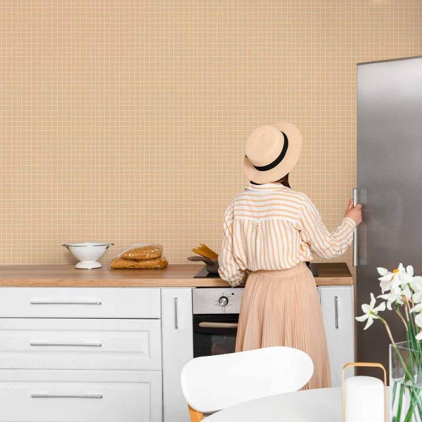 Tapisserie murale - Waving Lines - Creamy Grid on a Noisy Pastel Background Tapisserie murale - Waving Lines - Creamy Grid on a Noisy Pastel Background