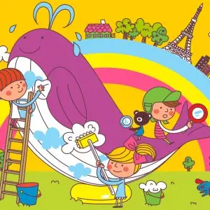 Papier Peint Pour Les Enfants - Enfants Et Baleine – Image 1