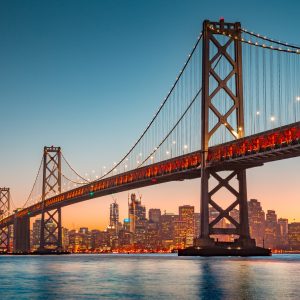 Papier Peint San Francisco Skyline With Oakland Bay Bridge At Sunset, California, Usa – Image 1