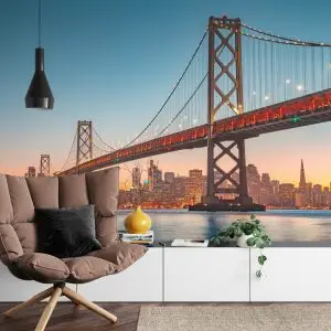 Papier Peint San Francisco Skyline With Oakland Bay Bridge At Sunset, California, Usa – Image 4