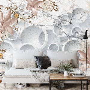 Papier Peint Abstraction De Marbre Et De Fleurs – Image 3