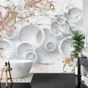 Papier Peint Abstraction De Marbre Et De Fleurs – Image 5