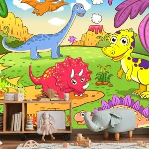 Papier Peint Dinosaures Colorés Dans Une Clairière – Image 5