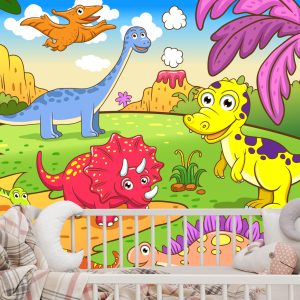 Papier Peint Dinosaures Colorés Dans Une Clairière – Image 6