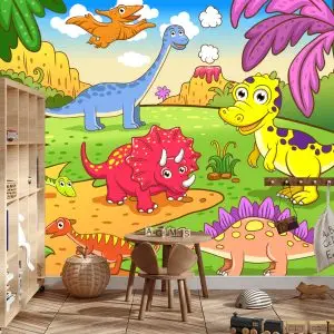 Papier Peint Dinosaures Colorés Dans Une Clairière – Image 3