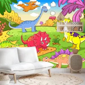 Papier Peint Dinosaures Colorés Dans Une Clairière – Image 4