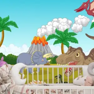 Papier Peint Dinosaures Colorés Et Volcan – Image 6