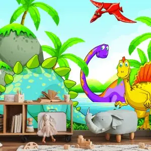 Papier Peint Dinosaures Verts Et Palmiers – Image 5