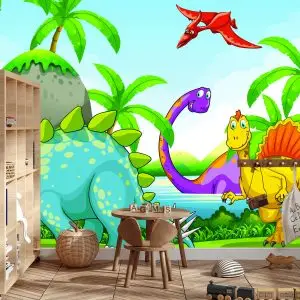 Papier Peint Dinosaures Verts Et Palmiers – Image 3