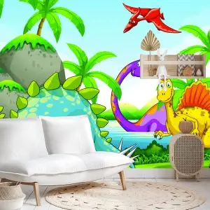 Papier Peint Dinosaures Verts Et Palmiers – Image 4