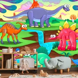 Papier Peint Dinosaures De Conte De Fées Colorés – Image 5