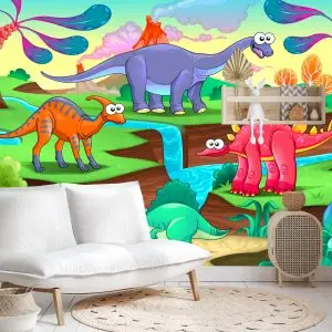 Papier Peint Dinosaures De Conte De Fées Colorés – Image 4