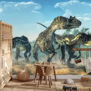 Papier Peint Trois Dinosaures Dans La Forêt – Image 3