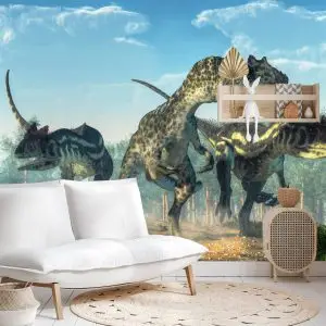 Papier Peint Trois Dinosaures Dans La Forêt – Image 4