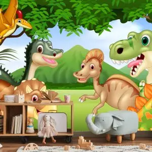Papier Peint Dinosaures De Conte De Fées Dans La Jungle – Image 5