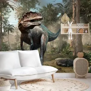 Papier Peint Dinosaure Réaliste Et Palmiers – Image 4