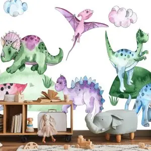 Papier Peint Dinosaures Pastel Dans Une Clairière – Image 5