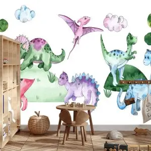 Papier Peint Dinosaures Pastel Dans Une Clairière – Image 3