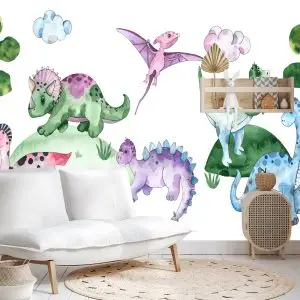 Papier Peint Dinosaures Pastel Dans Une Clairière – Image 4