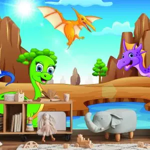 Papier Peint Dinosaures De Conte De Fées Au Bord De L'eau – Image 5