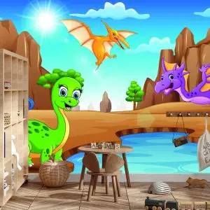Papier Peint Dinosaures De Conte De Fées Au Bord De L'eau – Image 3