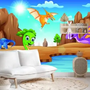 Papier Peint Dinosaures De Conte De Fées Au Bord De L'eau – Image 4
