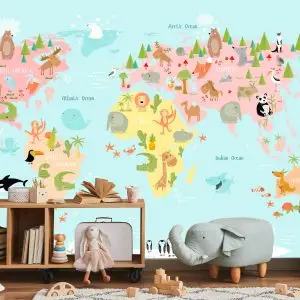 Papier Peint Carte Du Monde Avec Des Animaux – Image 5