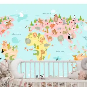 Papier Peint Carte Du Monde Avec Des Animaux – Image 6