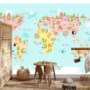 Papier Peint Carte Du Monde Avec Des Animaux – Image 3