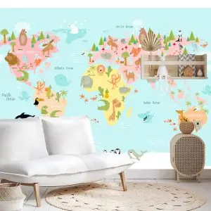 Papier Peint Carte Du Monde Avec Des Animaux – Image 4