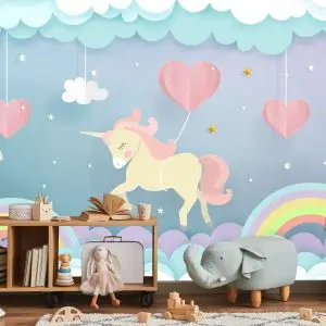 Papier Peint Licornes Avec Coeurs Et Arc-En-Ciel – Image 5