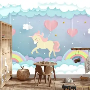 Papier Peint Licornes Avec Coeurs Et Arc-En-Ciel – Image 3