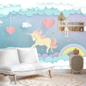 Papier Peint Licornes Avec Coeurs Et Arc-En-Ciel – Image 4