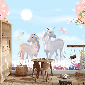 Papier Peint Licornes Grises Sur Prairie – Image 3