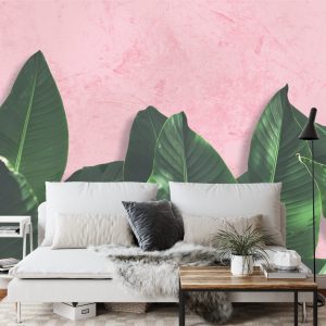 Papier Peint Plantes Tropicales Sur Fond Rose – Image 3