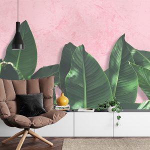 Papier Peint Plantes Tropicales Sur Fond Rose – Image 4