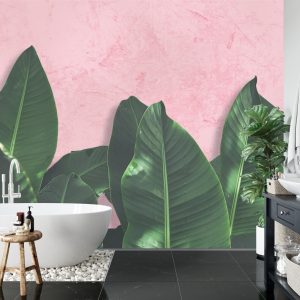 Papier Peint Plantes Tropicales Sur Fond Rose – Image 5