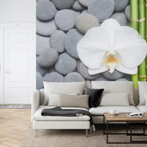 Papier Peint Bambou Avec Pierres Et Orchidées – Image 6