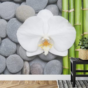 Papier Peint Bambou Avec Pierres Et Orchidées – Image 7