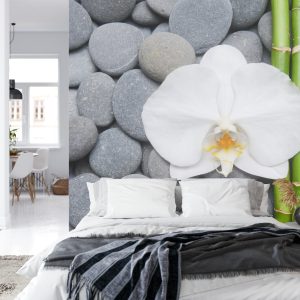 Papier Peint Bambou Avec Pierres Et Orchidées – Image 8