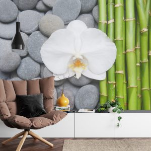 Papier Peint Bambou Avec Pierres Et Orchidées – Image 4