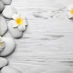 Papier Peint Bambou Avec Fleurs Et Pierres – Image 1