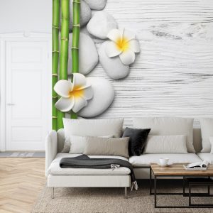 Papier Peint Bambou Avec Fleurs Et Pierres – Image 6