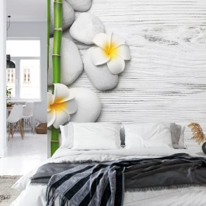 Papier Peint Bambou Avec Fleurs Et Pierres – Image 8