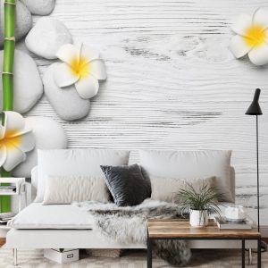 Papier Peint Bambou Avec Fleurs Et Pierres – Image 3