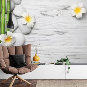 Papier Peint Bambou Avec Fleurs Et Pierres – Image 4