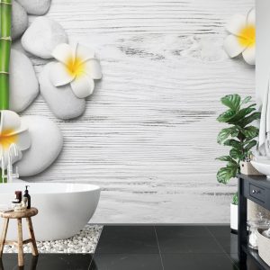 Papier Peint Bambou Avec Fleurs Et Pierres – Image 5