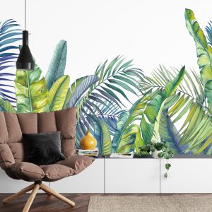 Papier Peint Plantes Tropicales Vertes Et Bleues – Image 4