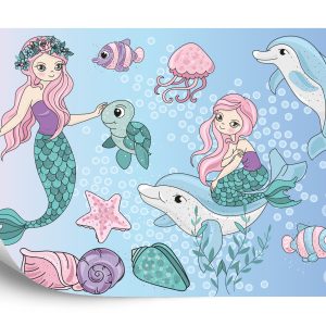 Papier Peint Sirènes Avec Des Animaux Marins – Image 2