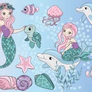 Papier Peint Sirènes Avec Des Animaux Marins – Image 1